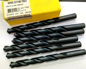 6 New MORSE Cutting Tools 1/2" JL DRL HSS BLK 1330 Drill bits-Made in USA-F.Ship - Picture 1 of 5