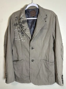 Roar Blazer Mens Small Tan Embroidered Princeton Y2K Sport Coat Casual Camp - Picture 1 of 4