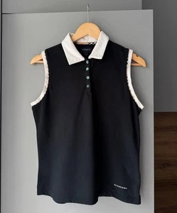 Burberry Golf Sleeveless Polo Top Black Collared White Women's Size L VTG - Picture 1 of 7