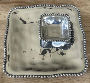 Lenox Organics Collection Chip And Dip Beaded Trim Metal Platter & Dip Bowl NEW - Picture 1 of 6