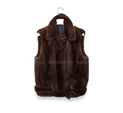 Brunello Cucinelli Chaleco de Piel de Visón Chaqueta Abrigo Moto Marrón Top Mujer 42 M  Foto 1 de 4