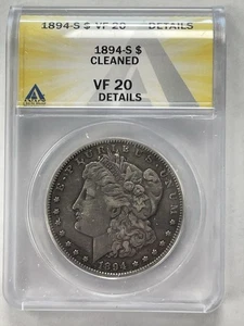 1894 S Morgan Silver Dollar ANACS VF20 Cleaned Tough Date - Picture 1 of 4
