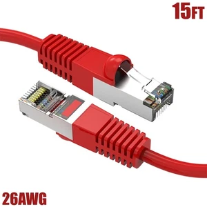 15FT Cat5E RJ45 Ethernet LAN Network FTP Shielded Patch Cable Pure Copper Red - Picture 1 of 5