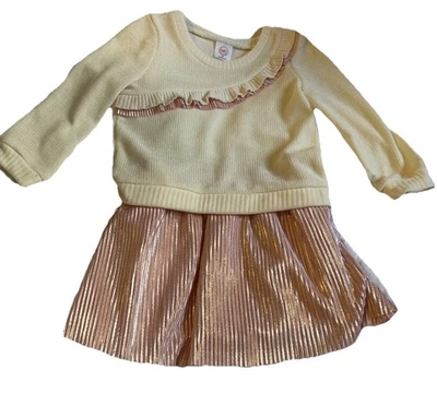 Holiday Toddler Skirt& Sweater Set Pink Sparkling Skirt White LS Sweater 3T - Image 1 of 4