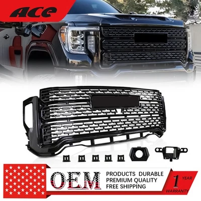 For 2020-2023 GMC Sierra 2500 HD 3500HD Denali Style Front Grille GLOSSY BLACK - Image 1 of 4