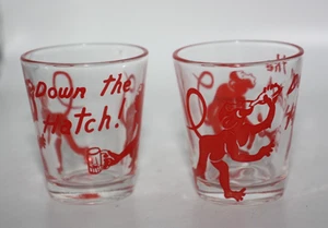 Lote de 2 artículos de bar retro vintage de novedad Shot Glass Monos "Down the Hatch" - Imagen 1 de 6
