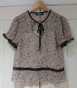 Ladies Fashion Union Multicoloured Floral Lace Trim Lined Blouse UK 8 34in Used - Picture 1 of 11