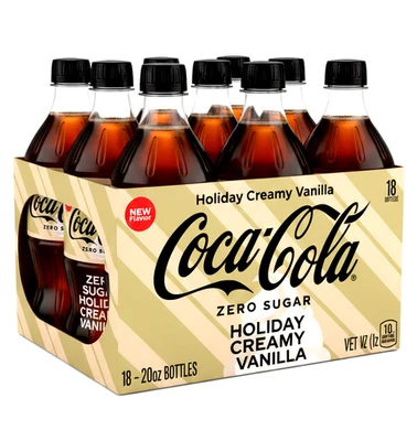 NEW! Coca-Cola Zero Sugar Holiday Creamy Vanilla, 20 fl oz Bottles, 18 Pack - Image 1 of 4