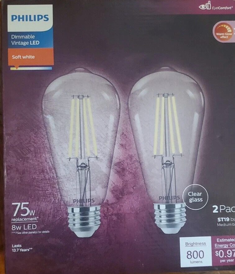 Philips Brillo Cálido 75W Equivalente Blanco Suave ST19 Medio Vintage LED Nuevo!! Foto 1 de 1
