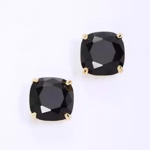 NWT KATE SPADE SQUARE BLACK STUD EARRINGS $38 GOLD - Picture 1 of 5