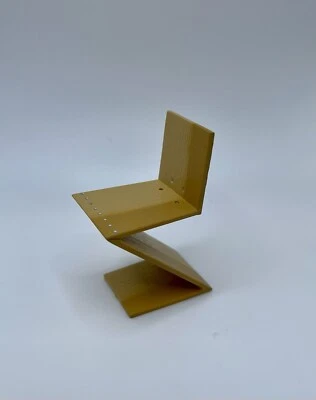 Silla en zigzag escala 1:12, muebles para casa de muñecas MCM MINI Mid Century, silla marrón Foto 1 de 4