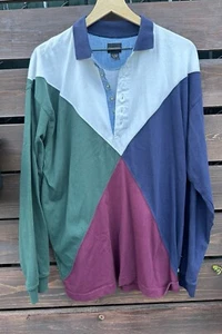 Vintage 90s Structure Long Sleeve Polo Shirt Multicolor Size Large - Picture 1 of 4
