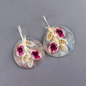 Tourmaline Gemstone Drop/Dangle Earrings 925 Sterling Silver Handmade Jewelry - Picture 1 of 5