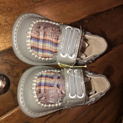 Sz 1 Gray Plaid Loafers Squeaky NWT Hard Bottom - Image 1 of 3