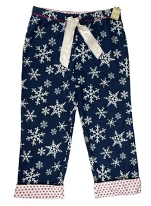 NWT Sonoma Flannel Pajama Pants Womens M Blue Snowflake Cuffed Hem - Bild 1 von 12