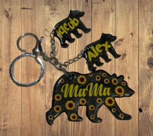 Personalized Sunflower Mama Bear Keychain - FREE SHIPPING - Picture 1 of 6