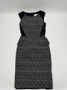 Veronika Maine Sleeveless Pencil Dress Women 8 Black & White Striped Front Slit - Picture 1 of 10