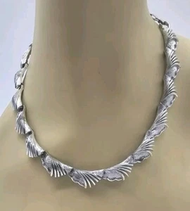 Vintage Coro Silvertone Choker Necklace Stylized Fan Statement Party - Picture 1 of 9