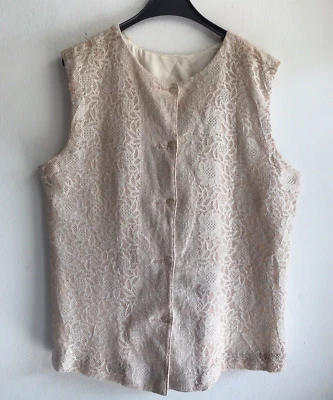 Vintage Women Vest Beige Sparkle Glitter Lace Button Sleeveless Size XL - Image 1 of 4