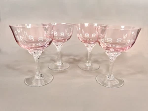 Set of 4 Sasaki Hawthorne Pink Crystal Champagne Glasses 1991-1992 - Picture 1 of 6
