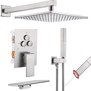 Set Rubinetto Doccia Nichel Spazzolato Sistema Doccia con Beccuccio Vasca, Pulsante Deviatore - Foto 1 di 7