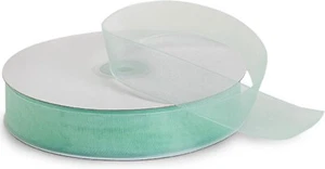 ORGANZA RIBBON Woven Edge - 45 Metre ROLLS - 25mm - Sheer, Chiffon Mint Green - Picture 1 of 1