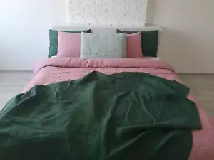 Forest green linen coverlet with or without filling / Softened linen - Picture 1 of 43