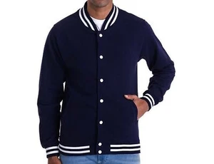 Awdis Mens College Varsity Jacket W/Welt Pockets, White Press-Stud Oxford Navy M - Picture 1 of 3