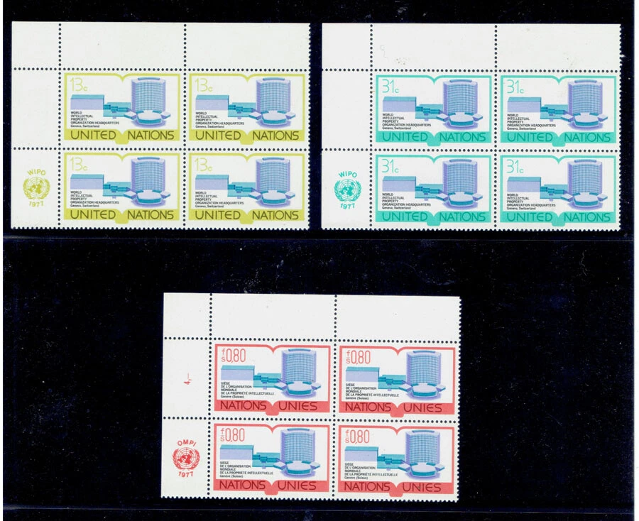 NACIONES UNIDAS 1977 WIPA (Bloque de 4) CV $5,20 Foto 1 de 1