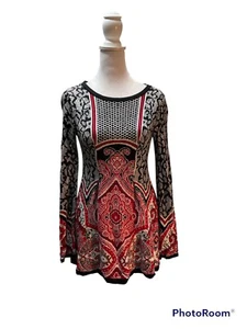 Style & Co Black Red White Paisley Regal Print Pleated Tunic Knit Sweater PP - Picture 1 of 11