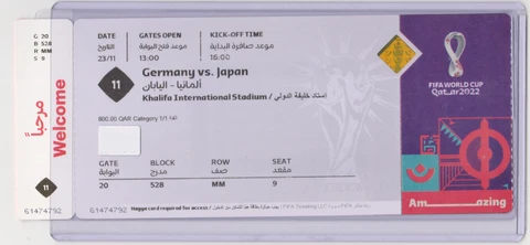 World Cup 2022 Souvenir Ticket Match Number #11 Germany Vs Japan Cover