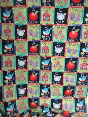 Susan Winget One Two Three Multi Colored  SCHOOL BLOCK Cotton   Fabric  30" x44 - Image 1 of 4