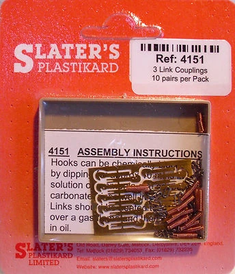 Slaters 4151 - 4mm Scale= 00 Gauge 10 Pairs 3 Link Brass/Metal Coupling Kits 48P