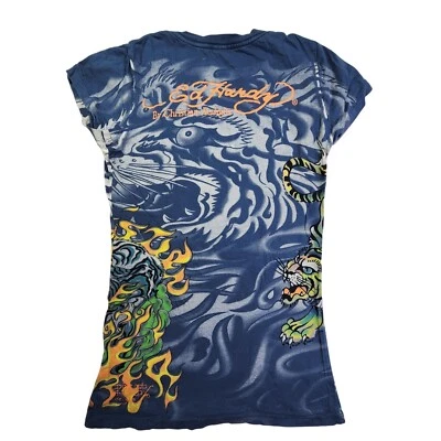 Camiseta Ed Hardy Youth S Azul Gráfico Tatuaje Estampado Tigre Por Christian Audigier Foto 1 de 4