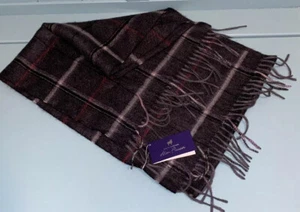 NWT Alan Flusser $95 100% Cashmere Grey Black Plaid Fringe Scarf 12 x 61 - Picture 1 of 3