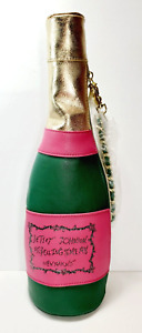 NEW Betsey Johnson clutch CHAMPAGNE BOTTLE Green/ Pink Wristlet bag/ Purse Woman