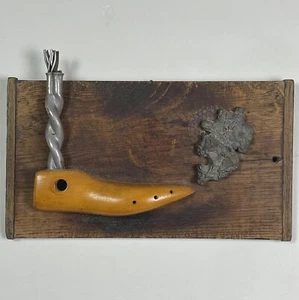 Vintage Outsider Assemblage with Wooden Shoe Form and Metal, Signed - Picture 1 of 7
