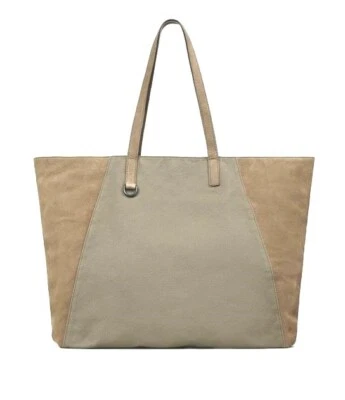 AllSaints 245072 Womens Canvas/Cow Leather Trim Large Tote Bag Washed Taupe - Image 1 of 4
