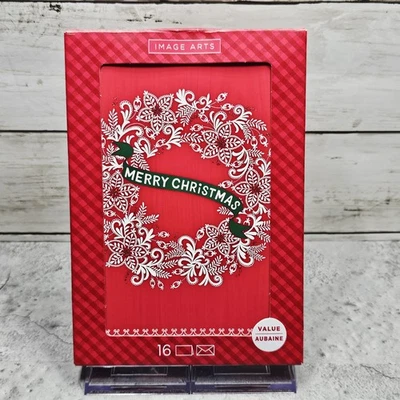 Hallmark Christmas Greeting Card Box Set 16 Cards & Envelopes Wreath Red Glitter
