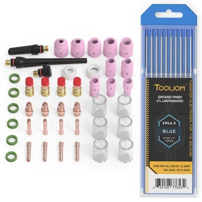 49件装TIG焊接火炬Stubby气体透镜玻璃杯带10包Tig钨 — 第 1/4 张图片