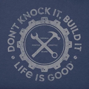 Camiseta trituradora 2XL NUEVA CON ETIQUETAS Life Is Good Don't Knock it Build It azul oscuro SS - Imagen 1 de 3