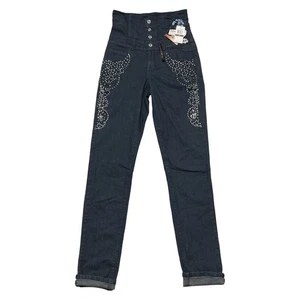 Dereon Jeans Beyonce 5/6 Dark Wash High Waist Skinny Rhinestone Studded Y2K DS - Picture 1 of 17