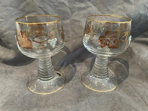 Juego de dos copas de cristal Roemer de Alemania tallo transparente joya hojas de uvas vino - Imagen 1 de 4