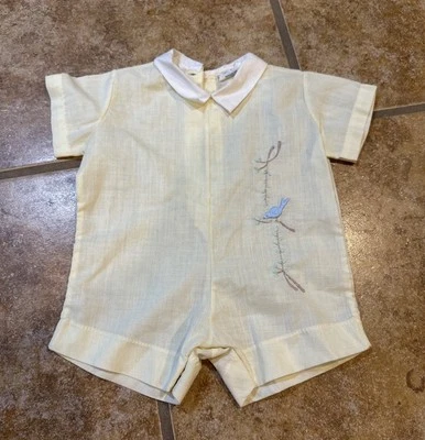 Nannette Vintage Baby Romper Jumpsuit Size 0-3 Months Blue Bird Embroidered - Image 1 of 4