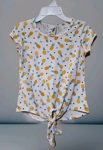 Lily Bleu Girl Top/blouse Size 8 White With Pineapple & Hearts Multicolor  - Picture 1 of 7