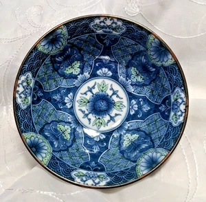 Hijiri Gama (Holy Man) Vintage Japanese Porcelain Rice Bowl Green & Blue 6" - Picture 1 of 6