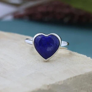 Anillo de plata de ley 925 lapislázuli azul en forma de corazón para regalos de compromiso - Imagen 1 de 5
