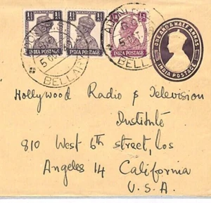 INDIA KGVI Uprated Stationery *BELLARY* 1949 USA CA Los Angeles {samwells}PJ295 - Picture 1 of 10