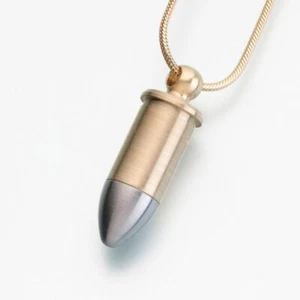 Bronze Bullet-Two-tone Pendant Funeral Cremation Jewelry Urn For Ashes - Picture 1 of 5