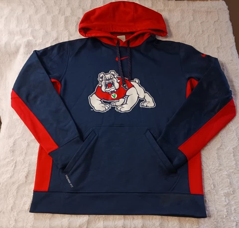 Nike Fresno State Bulldogs Therma-Fit Pullover Hoodie Sweatshirt Blue Red Medium Cover
